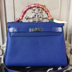 Hermes Blue Electric Clemence Kelly 32cm Retourne Bag QY00292
