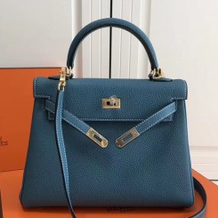 Hermes Blue Jean Clemence Kelly 25cm GHW Bag QY00347