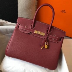Hermes Bordeaux Clemence Birkin 30cm Handbag QY02030