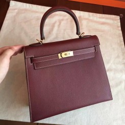 Hermes Bordeaux Epsom Kelly 25cm Sellier Handmade Bag QY00803
