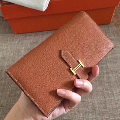 Hermes Brown Clemence Bearn Gusset Wallet QY01841