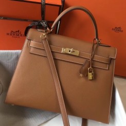 Hermes Brown Epsom Kelly 32cm Sellier Handbag QY01717