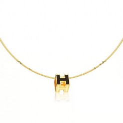 Hermes Cage d’H Necklace Black in Lacquer Yellow Gold QY02371