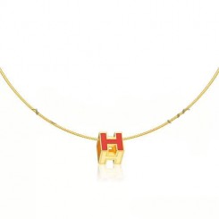 Hermes Cage d’H Necklace Orange in Lacquer Yellow Gold QY00882