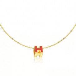 Hermes Cage d’H Necklace Orange in Lacquer Yellow Gold QY00882