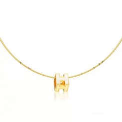 Hermes Cage d’H Necklace White in Lacquer Yellow Gold QY01087