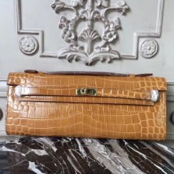 Hermes Camarel Crocodile Kelly Cut Clutch Bag QY00299