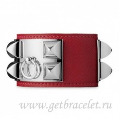 Hermes Collier de Chien Bracelet Red With Silver QY02305