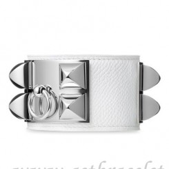 Hermes Collier de Chien Bracelet White With Silver QY01444