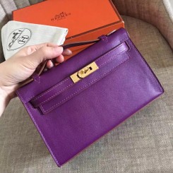 Hermes Cyclamen Swift Kelly Pochette Handmade Bag QY01989