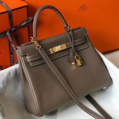 Hermes Etoupe Clemence Kelly 25cm GHW Handbag QY01038