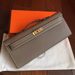 Hermes Etoupe Epsom Kelly Cut Clutch Handmade Bag QY01121