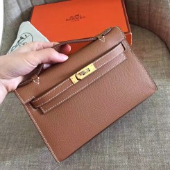 Hermes Gold Epsom Kelly Pochette Handmade Bag QY01586