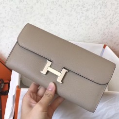 Hermes Grey Epsom Constance Long Wallet QY00969