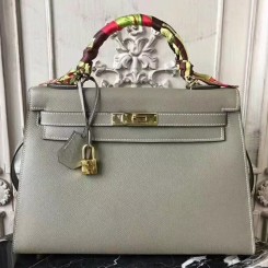 Hermes Grey Epsom Kelly 32cm Sellier Bag QY01476