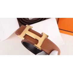 Hermes H Belt Buckle & Brown Clemence 32 MM Strap QY01668