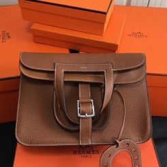 Hermes Halzan Bag In Brown Clemence Leather QY01458