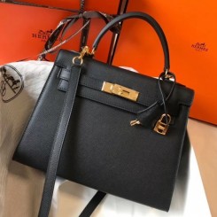 Hermes Kelly 28cm Sellier Handbag In Black Epsom Leather QY00730