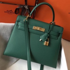Hermes Kelly 28cm Sellier Handbag In Malachite Epsom Leather QY01344