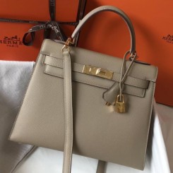 Hermes Kelly 28cm Sellier Handbag In Tourterelle Epsom Leather QY01867