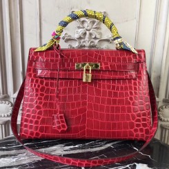 Hermes Kelly 32cm Bag In Dark Red Crocodile Leather QY01425
