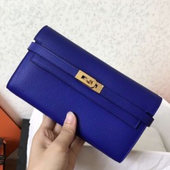 Hermes Kelly Classic Long Wallet In Blue Electric Epsom Leather QY01309