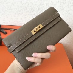 Hermes Kelly Classic Long Wallet In Taupe Epsom Leather QY00937
