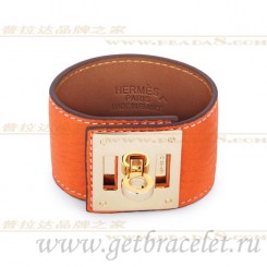 Knockoff Hermes Micro Kelly Orange Leather Bracelet 316L Steel