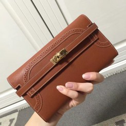 Hermes Kelly Ghillies Wallet In Brown Swift Leather QY01940