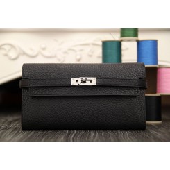 Hermes Kelly Longue Wallet In Black Clemence Leather QY00917