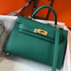 Hermes Kelly Mini II Handbag In Malachite Epsom Leather QY01440