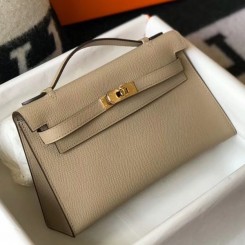 Hermes Kelly Pochette Bag In Gris Tourterelle Epsom Leather QY01399