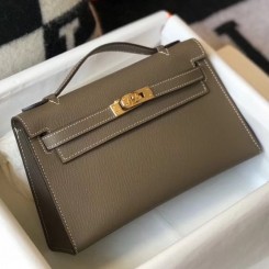 Hermes Kelly Pochette Bag In Taupe Grey Epsom Leather QY00617