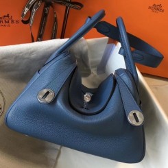 Hermes Lindy 26cm Bag In Blue Agate Clemence With PHW QY00760