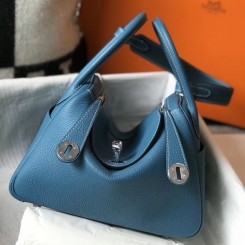 Hermes Lindy 26cm Bag In Blue Jean Clemence With PHW QY01742