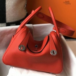 Hermes Lindy 26cm Bag In Red Clemence With PHW QY00416