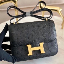 Hermes Mini Constance 18cm Black Ostrich Leather QY02195