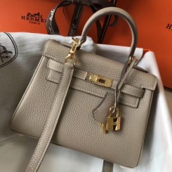 Hermes Mini Kelly 20cm Handbag In Grey Clemence Leather QY00268