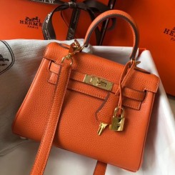 Hermes Mini Kelly 20cm Handbag In Orange Clemence Leather QY02103