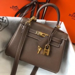 Hermes Mini Kelly 20cm Handbag In Taupe Clemence Leather QY01779