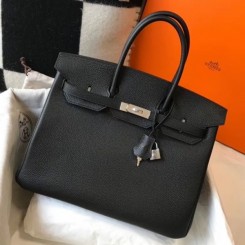 Hermes Noir Clemence Birkin 30cm Handbag QY01441