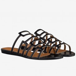 Hermes Olympe Sandals In Black Nappa Leather QY00108