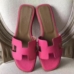 Hermes Oran Sandals In Rose Red Epsom Leather QY00860