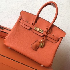 Hermes Orange Clemence Birkin 25cm Handmade Bag QY01662