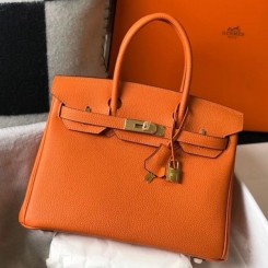 Hermes Orange Clemence Birkin 30cm Handbag QY01865