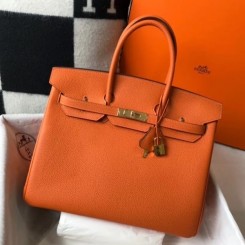 Replica Hermes Birkin 35cm Bag In Vert Amande Clemence Leather GHW