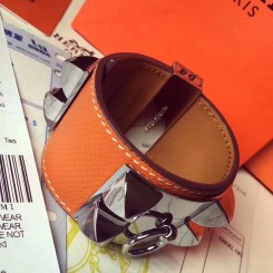 Hermes Orange Epsom Collier de Chien Bracelet Size S QY01241