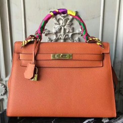 Hermes Orange Epsom Kelly 32cm Sellier Bag QY01066