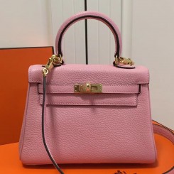 Hermes Pink Clemence Kelly 20cm GHW Bag QY01996
