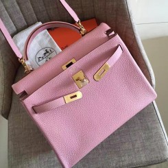 Hermes Pink Clemence Kelly Retourne 32cm Handmade Bag QY00862